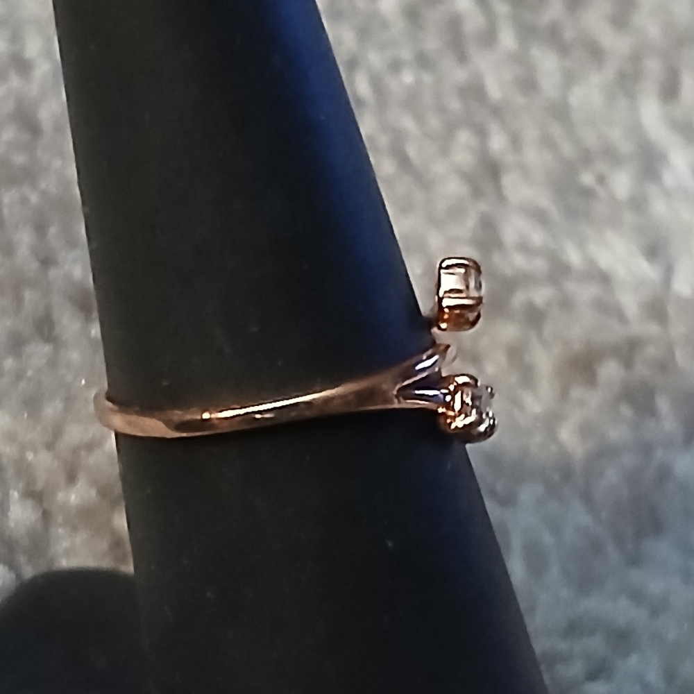 Rose Gold 925 Sterling Silver Double Dove Ring with Clear Stones - Picture 6 of 10